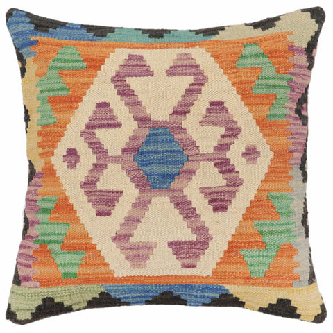 handmade Traditional Pillow Blue Beige Hand-Woven SQUARE 100% WOOL Hand woven turkish pillow2 x 2