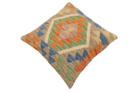 handmade Traditional Pillow Blue Orange Hand-Woven SQUARE 100% WOOL Hand woven turkish pillow2 x 2