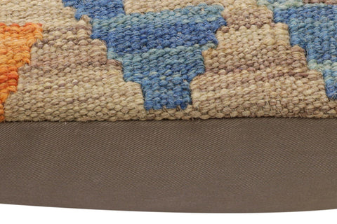 handmade Traditional Pillow Blue Orange Hand-Woven SQUARE 100% WOOL Hand woven turkish pillow2 x 2