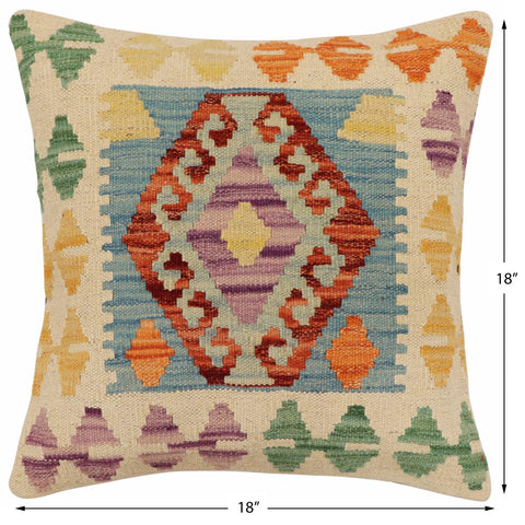 handmade Traditional Pillow Blue Rust Hand-Woven SQUARE 100% WOOL Hand woven turkish pillow2 x 2