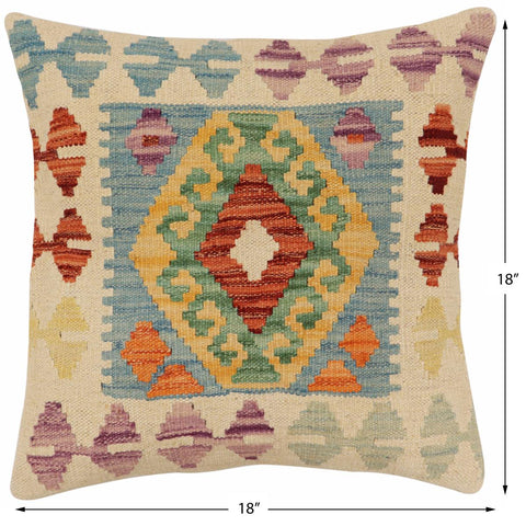 handmade Traditional Pillow Blue Rust Hand-Woven SQUARE 100% WOOL Hand woven turkish pillow2 x 2
