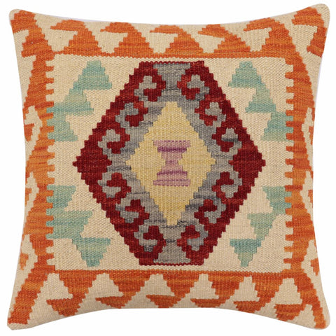 handmade Traditional Pillow Red Rust Hand-Woven SQUARE 100% WOOL  Hand woven turkish pillow  2 x 2