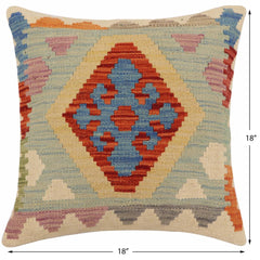 handmade Traditional Pillow Rust Blue Hand-Woven SQUARE 100% WOOL Hand woven turkish pillow2' x 2'