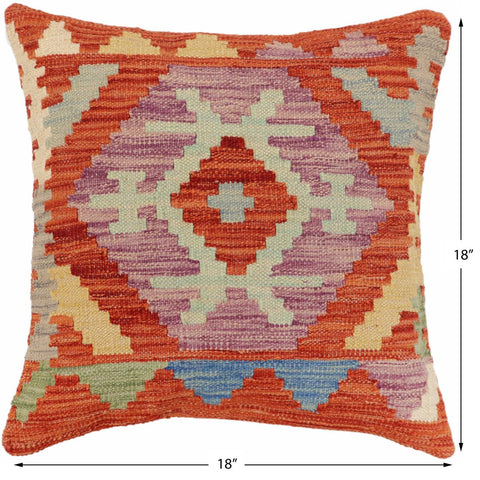 handmade Traditional Pillow Rust Blue Hand-Woven SQUARE 100% WOOL Hand woven turkish pillow2 x 2