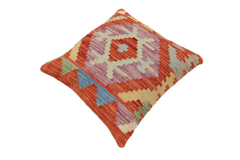 handmade Traditional Pillow Rust Blue Hand-Woven SQUARE 100% WOOL Hand woven turkish pillow2 x 2