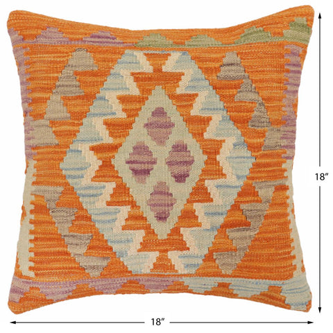 handmade Traditional Pillow Orange Blue Hand-Woven SQUARE 100% WOOL Hand woven turkish pillow2' x 2'