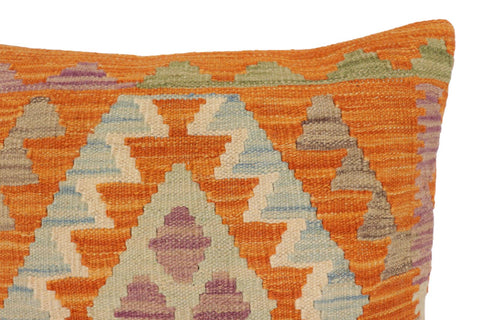 handmade Traditional Pillow Orange Blue Hand-Woven SQUARE 100% WOOL Hand woven turkish pillow2' x 2'