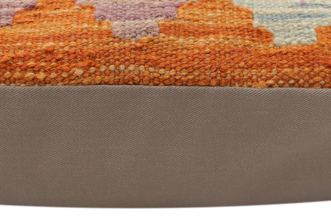 handmade Traditional Pillow Orange Blue Hand-Woven SQUARE 100% WOOL Hand woven turkish pillow2' x 2'