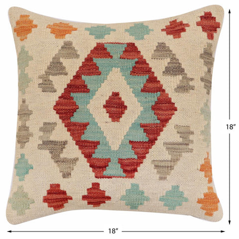 handmade Traditional Pillow Beige Red Hand-Woven SQUARE 100% WOOL Hand woven turkish pillow2 x 2