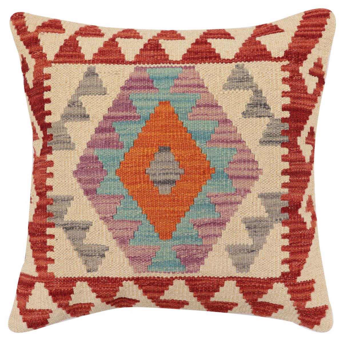 handmade Traditional Pillow Red Blue Hand-Woven SQUARE 100% WOOL Hand woven turkish pillow2' x 2'