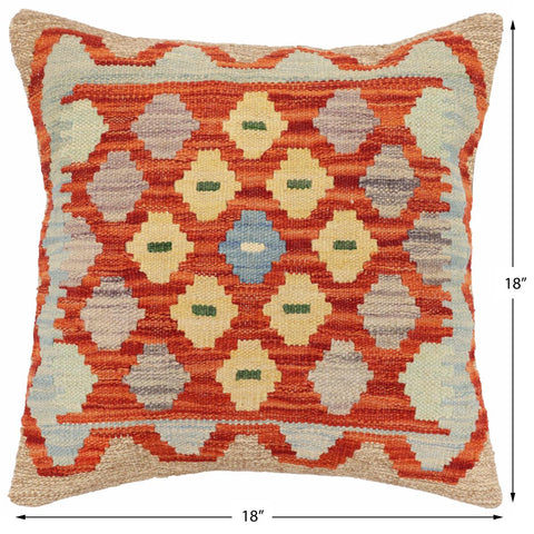 handmade Traditional Pillow Rust Blue Hand-Woven SQUARE 100% WOOL Hand woven turkish pillow2 x 2