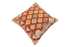 handmade Traditional Pillow Rust Blue Hand-Woven SQUARE 100% WOOL Hand woven turkish pillow2' x 2'