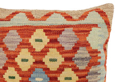 handmade Traditional Pillow Rust Blue Hand-Woven SQUARE 100% WOOL Hand woven turkish pillow2' x 2'