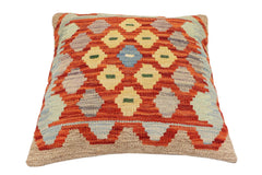 handmade Traditional Pillow Rust Blue Hand-Woven SQUARE 100% WOOL Hand woven turkish pillow2' x 2'