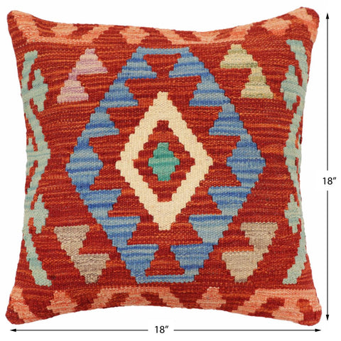 handmade Traditional Pillow Rust Blue Hand-Woven SQUARE 100% WOOL Hand woven turkish pillow2 x 2