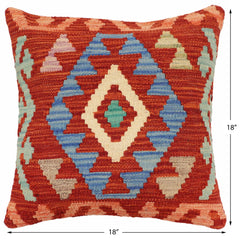 handmade Traditional Pillow Rust Blue Hand-Woven SQUARE 100% WOOL Hand woven turkish pillow2' x 2'