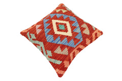 handmade Traditional Pillow Rust Blue Hand-Woven SQUARE 100% WOOL Hand woven turkish pillow2' x 2'