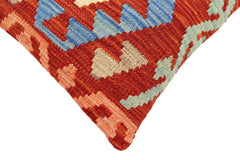 handmade Traditional Pillow Rust Blue Hand-Woven SQUARE 100% WOOL Hand woven turkish pillow2' x 2'