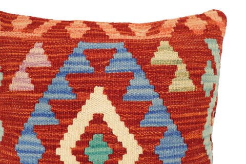 handmade Traditional Pillow Rust Blue Hand-Woven SQUARE 100% WOOL Hand woven turkish pillow2 x 2