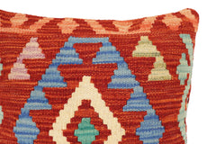 handmade Traditional Pillow Rust Blue Hand-Woven SQUARE 100% WOOL Hand woven turkish pillow2' x 2'