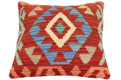 handmade Traditional Pillow Rust Blue Hand-Woven SQUARE 100% WOOL Hand woven turkish pillow2 x 2