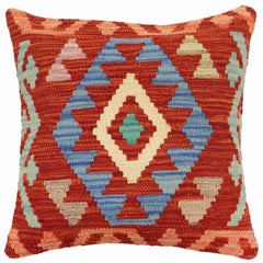 handmade Traditional Pillow Rust Blue Hand-Woven SQUARE 100% WOOL Hand woven turkish pillow2' x 2'