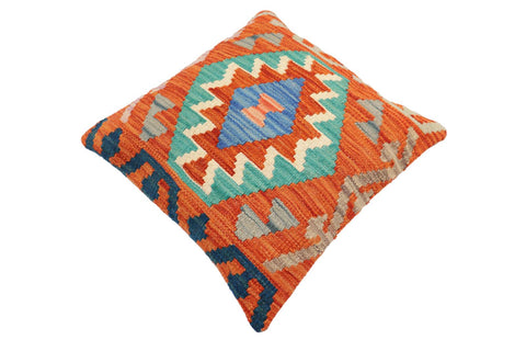 handmade Traditional Pillow Rust Blue Hand-Woven SQUARE 100% WOOL Hand woven turkish pillow2 x 2