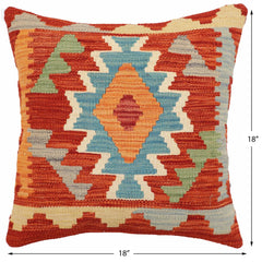 handmade Traditional Pillow Rust Blue Hand-Woven SQUARE 100% WOOL Hand woven turkish pillow2' x 2'