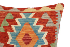 handmade Traditional Pillow Rust Blue Hand-Woven SQUARE 100% WOOL Hand woven turkish pillow2' x 2'