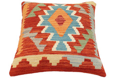 handmade Traditional Pillow Rust Blue Hand-Woven SQUARE 100% WOOL Hand woven turkish pillow2' x 2'