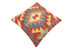 handmade Traditional Pillow Rust Blue Hand-Woven SQUARE 100% WOOL Hand woven turkish pillow2' x 2'