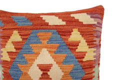 handmade Traditional Pillow Rust Blue Hand-Woven SQUARE 100% WOOL Hand woven turkish pillow2' x 2'