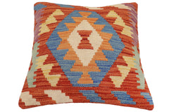 handmade Traditional Pillow Rust Blue Hand-Woven SQUARE 100% WOOL Hand woven turkish pillow2' x 2'