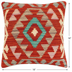 handmade Traditional Pillow Rust Blue Hand-Woven SQUARE 100% WOOL Hand woven turkish pillow2' x 2'