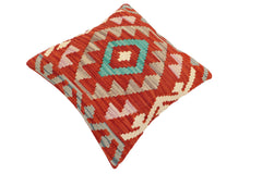 handmade Traditional Pillow Rust Blue Hand-Woven SQUARE 100% WOOL Hand woven turkish pillow2' x 2'