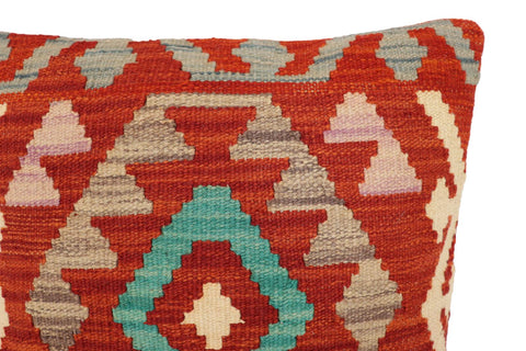 handmade Traditional Pillow Rust Blue Hand-Woven SQUARE 100% WOOL Hand woven turkish pillow2 x 2