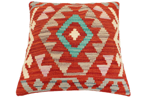handmade Traditional Pillow Rust Blue Hand-Woven SQUARE 100% WOOL Hand woven turkish pillow2 x 2