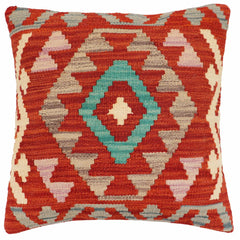 handmade Traditional Pillow Rust Blue Hand-Woven SQUARE 100% WOOL Hand woven turkish pillow2' x 2'