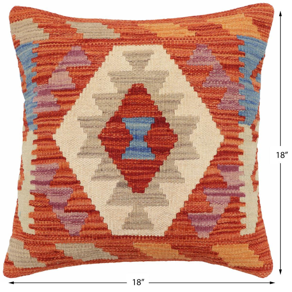 handmade Traditional Pillow Rust Blue Hand-Woven SQUARE 100% WOOL Hand woven turkish pillow2' x 2'
