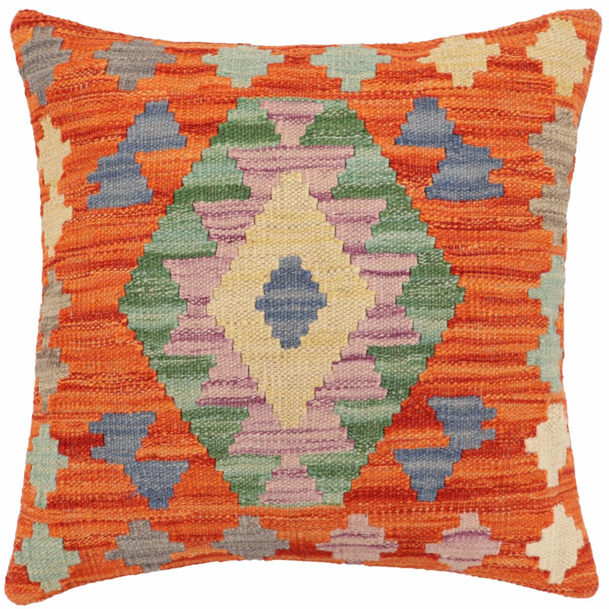 handmade Traditional Pillow Rust Blue Hand-Woven SQUARE 100% WOOL Hand woven turkish pillow2 x 2