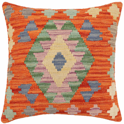 handmade Traditional Pillow Rust Blue Hand-Woven SQUARE 100% WOOL Hand woven turkish pillow2 x 2