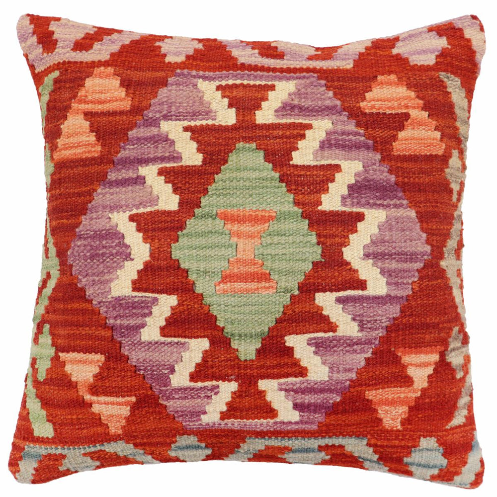 handmade Traditional Pillow Rust Blue Hand-Woven SQUARE 100% WOOL Hand woven turkish pillow2' x 2'