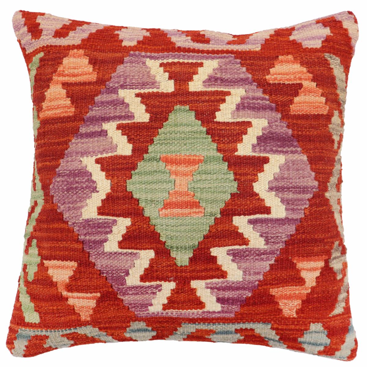 handmade Traditional Pillow Rust Blue Hand-Woven SQUARE 100% WOOL Hand woven turkish pillow2' x 2'