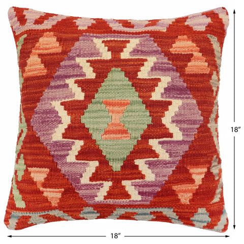 handmade Traditional Pillow Rust Blue Hand-Woven SQUARE 100% WOOL Hand woven turkish pillow2 x 2