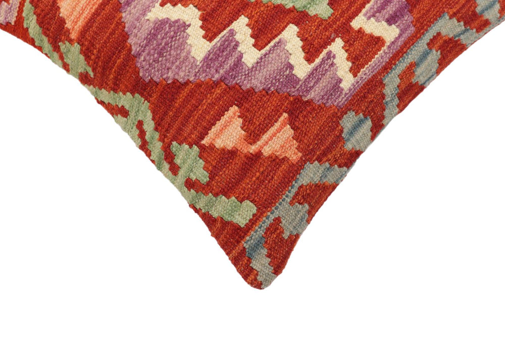 handmade Traditional Pillow Rust Blue Hand-Woven SQUARE 100% WOOL Hand woven turkish pillow2' x 2'