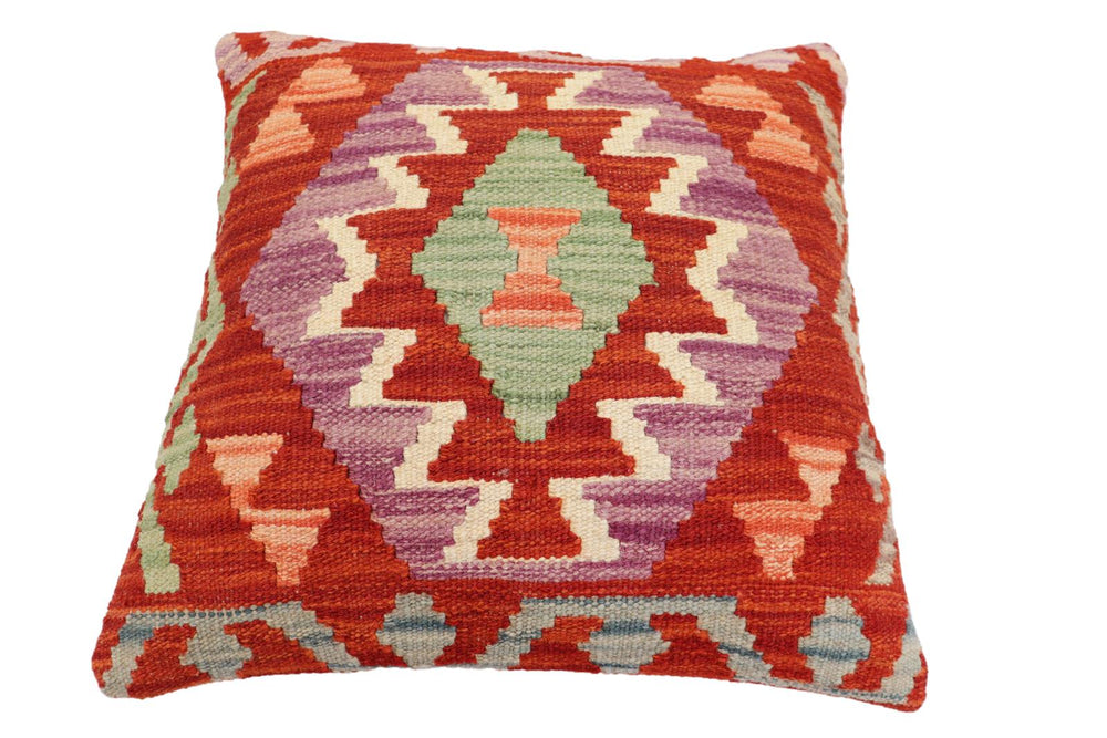 handmade Traditional Pillow Rust Blue Hand-Woven SQUARE 100% WOOL Hand woven turkish pillow2' x 2'