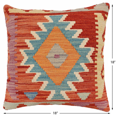 handmade Traditional Pillow Rust Blue Hand-Woven SQUARE 100% WOOL Hand woven turkish pillow2 x 2