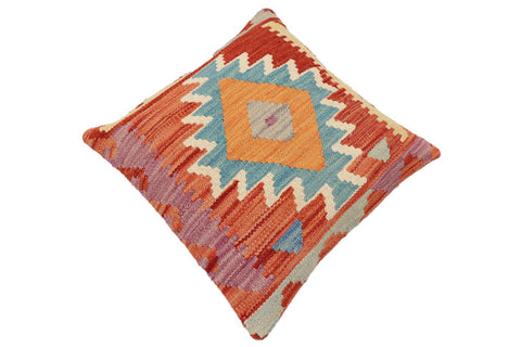 handmade Traditional Pillow Rust Blue Hand-Woven SQUARE 100% WOOL Hand woven turkish pillow2 x 2