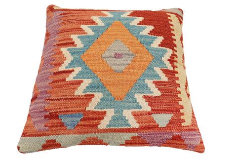 handmade Traditional Pillow Rust Blue Hand-Woven SQUARE 100% WOOL Hand woven turkish pillow2 x 2