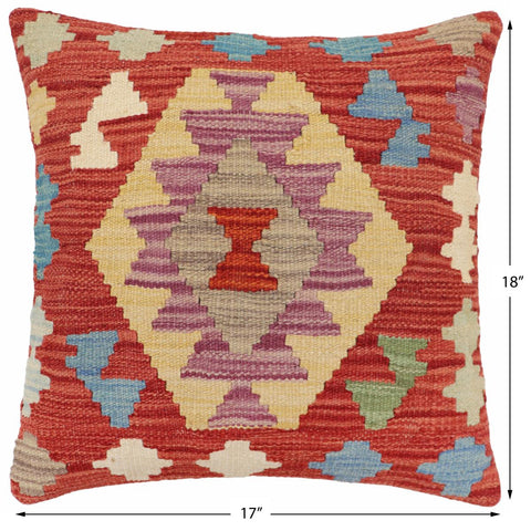 handmade Traditional Pillow Red Blue Hand-Woven SQUARE 100% WOOL  Hand woven turkish pillow  2 x 2